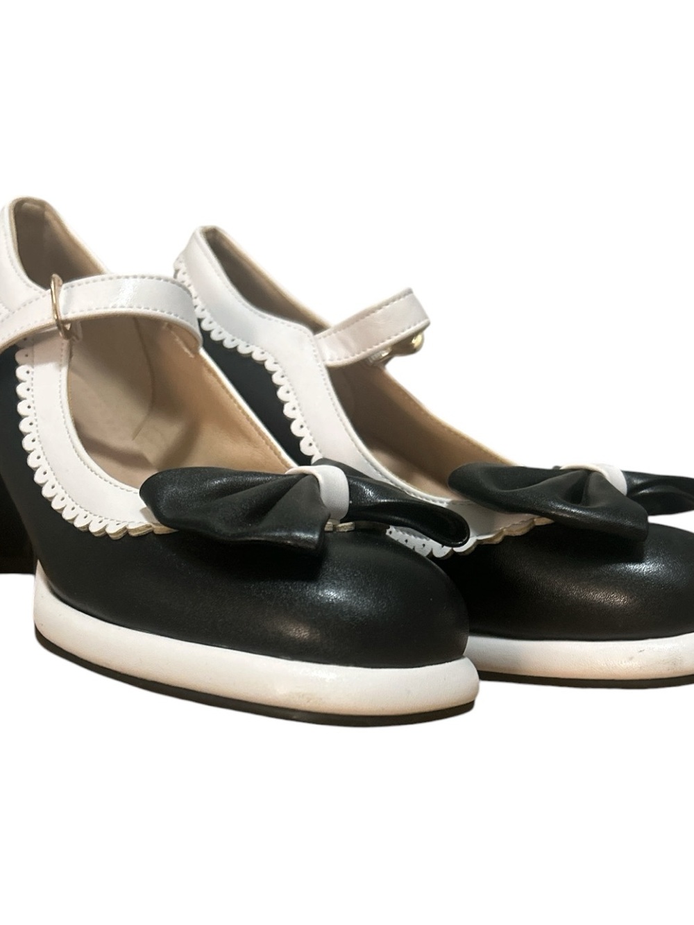 Black and White Mary Jane Heels with Bow